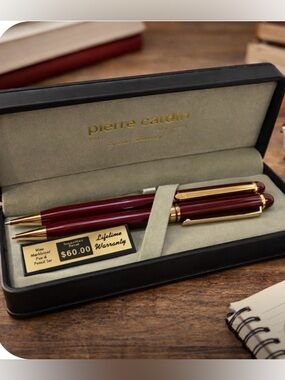 VTG Pierre Cardin Wine Marbleized Burgundy Pen & Mechanical Pencil Set w/ Case